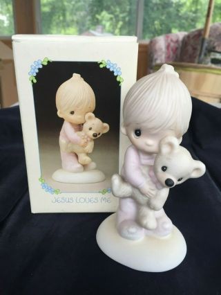 1978 Jesus Loves Me Precious Moments Figurine No.  E - 1372/b Boy With Teddy Bear