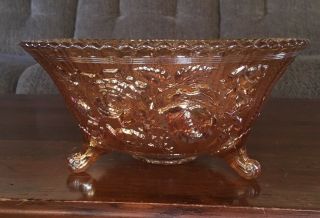 Antique Imperial Marigold Carnival Glass Irridescent Open Rose Large Footed Bowl