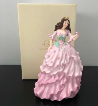 Lenox Rose Garden Princess 9 " Figurine Brunette Pink Gown Flowers Porcelain Mib