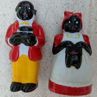 Black Americana Aunt Jemima Mammy & Uncle Moses Ceramic Salt And Pepper Shakers