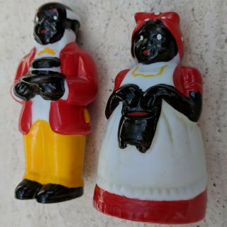 Black Americana Aunt Jemima Mammy & Uncle Moses Ceramic Salt and Pepper Shakers 2
