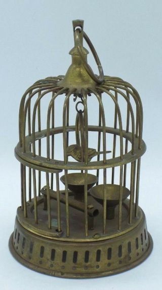 Vintage Brass Metal Decorative Birdcage India Bird On Swing Perch Feed Bowls 7 "