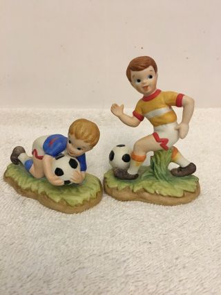 Vintage Lefton Boy Soccer Players Taiwan Hand Painted Figure
