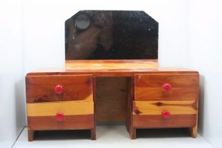 Vintage Cedar Salesman Sample 4 Drawer Bureau Dresser W/ Mirror / Doll Furniture