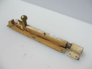 Vintage Iron Door Lock Sliding Bolt Lock Gate Antique Keep Brass Knob 10.  5 " L