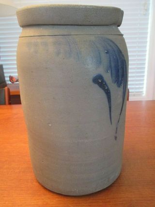 Vintage Stoneware 2 Gallon Crock Blue Floral Primitive