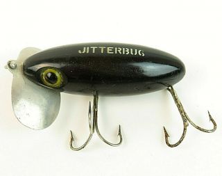 Vintage Fred Arbogast Jitterbug - Black 3 " Crankbate Fishing Lure