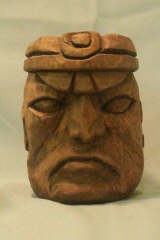 Polynesian 20th Century Hand Carved Wooden Head Tiki Totem Style 4 " X 6 " X 4 "