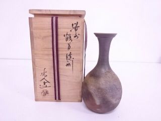 86363 Japanese Pottery Bizen Ware Sake Bottle / Crane Necked Tokkuri