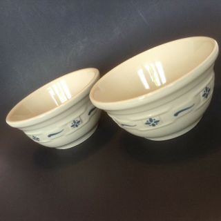 Longaberger Pottery Classic Blue 2 Small Mixing Bowls Roseville Ohio Usa 1990 6 "