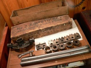 Antique Armstrong Tap & Die Set Wood Box Stock & Dies Conn.  2