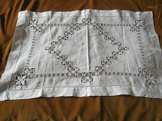 Lovely Antique Hand Worked Linen Tray Cloth Drawnthread Work