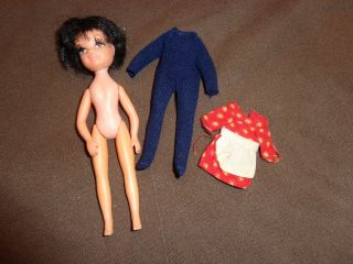 Vintage Uneeda Tiny Teen Doll Over 5 " Doll W/ Leggings & Dress Long Eyelashes