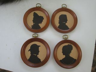 Set Of 3 Vintage Small Round Silhouette Pictures Colonial Men Women Profiles 398