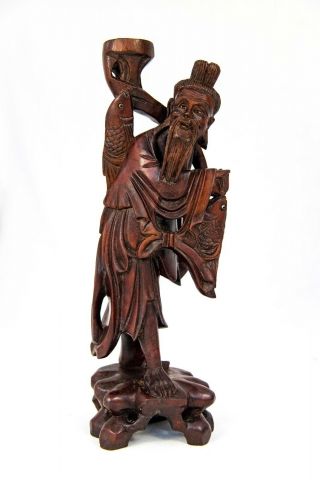 Antique Chinese / Oriental Hand Carved Wooden Figure Of A Fisherman - Lamp Base