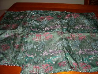 Pair Vintage Chinese Woven Silk Cushion Covers Braid Edging 16 " X 16 "