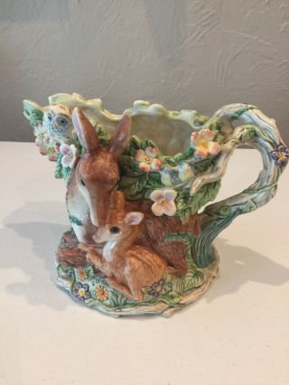 Fitz And Floyd Classics Woodland Spring Pitcher Deer Fawn
