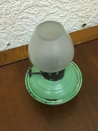 Vintage Green Enamel Kelly / Pixie / Nursery Oil Lamp Lantern with Weighted Base 2