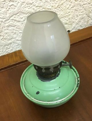 Vintage Green Enamel Kelly / Pixie / Nursery Oil Lamp Lantern with Weighted Base 3