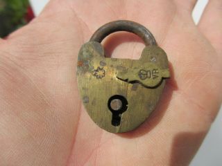 Mini Antique Brass Padlock Lock Victorian Vr V.  R Made In England No Key