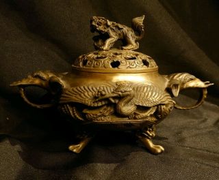 Bronze Chinese Incense Burner Or Censer With Makers Marks