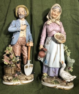 1816 Home Interiors Homco Old Farm Couple Man Woman Large 13 3/4 " Figurines