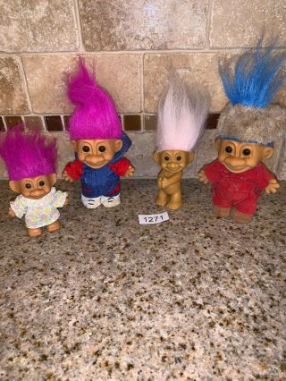 4 Vintage Russ Troll Dolls Big And Small 1271