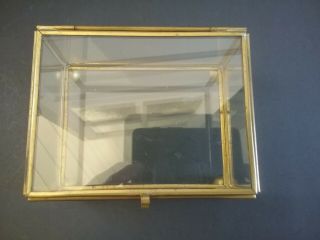 vintage glass box show case brass hinged top bun feet for display small 4