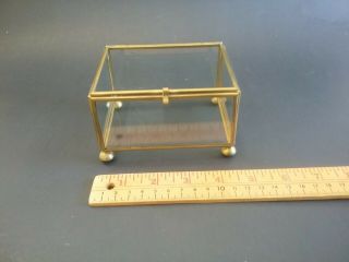 vintage glass box show case brass hinged top bun feet for display small 5