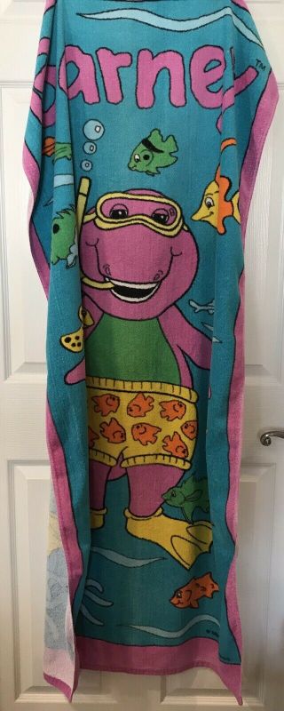 Vintage Barney & Friends Dinosaur Beach Towel 1992 Lyons Purple Snorkel Swim