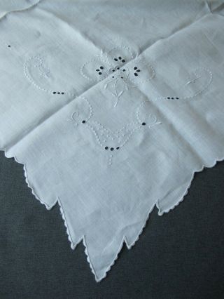 Antique Hand Embroidery Cut Out Work Flowers Linen Tablecloth 33x32 Inches