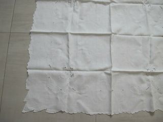 Antique hand embroidery cut out work flowers linen tablecloth 33x32 inches 5