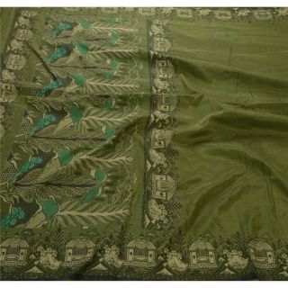 Tcw Vintage Saree 100 Pure Silk Green Woven Ethnic Fabric Sari