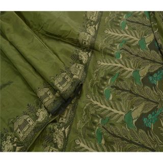 Tcw Vintage Saree 100 Pure Silk Green Woven Ethnic Fabric Sari 2