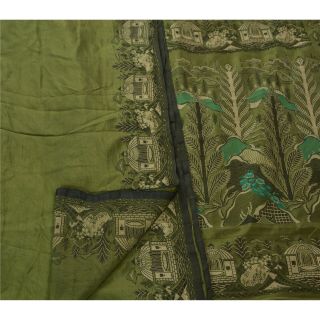Tcw Vintage Saree 100 Pure Silk Green Woven Ethnic Fabric Sari 3