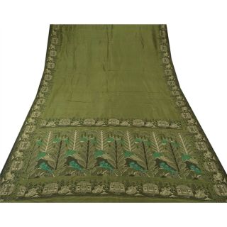 Tcw Vintage Saree 100 Pure Silk Green Woven Ethnic Fabric Sari 4