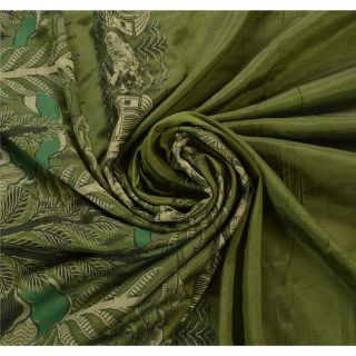 Tcw Vintage Saree 100 Pure Silk Green Woven Ethnic Fabric Sari 5
