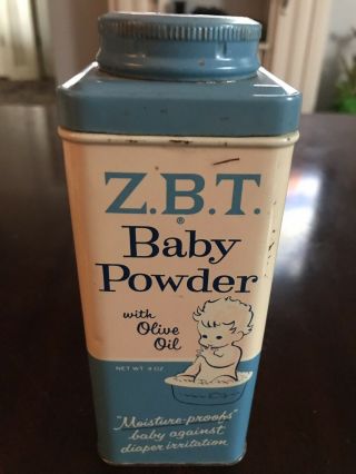 Vintage Antique Z.  B.  T.  Zbt Baby Powder 4 Oz.  Collectible Tin Container