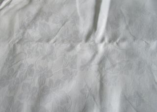 Vintage Large White Linen Damask Tablecloth Ivy Leaf 70 " Square Vgc