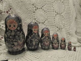 Vintage Purple Russian Nesting Dolls Set 7