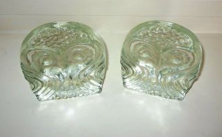 Vintage Clear Solid Glass Owl Bookends Mid Century Modern Pilgrim Glass Co