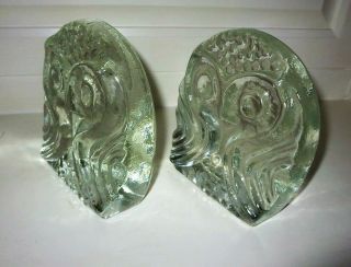 Vintage Clear SOLID GLASS OWL BOOKENDS Mid Century Modern Pilgrim Glass Co 3