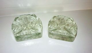 Vintage Clear SOLID GLASS OWL BOOKENDS Mid Century Modern Pilgrim Glass Co 4