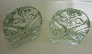 Vintage Clear SOLID GLASS OWL BOOKENDS Mid Century Modern Pilgrim Glass Co 5