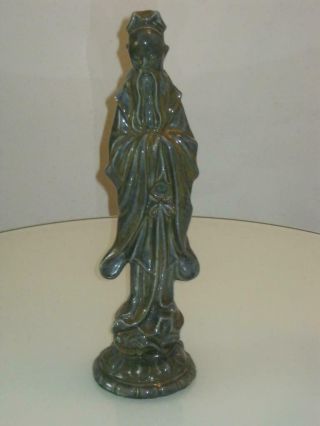Stunning Large Chinese Sage Glazed Pottery Figure