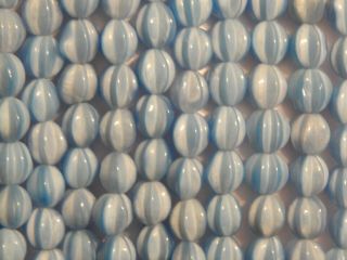 50 Vintage Fluted Melon Beads,  Czech Bohemian Lampwork Glass Periwinkle Blue 8mm