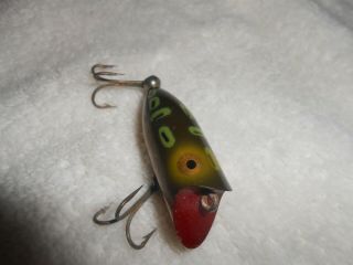 Vintage Heddon Tiny Lucky 13 Lure Frog Spot,  Gold Eyes,  Yellow Belly Red Mouth