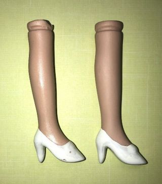 Vintage Porcelain Doll Legs 4” Molded Shoes White Heels Pumps