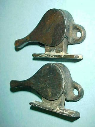 2 Antique Vintage Banjo Style Copper Plated Cast Iron Window Sash Locks Latches