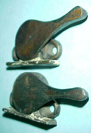 2 Antique Vintage BANJO STYLE Copper Plated CAST IRON WINDOW SASH Locks Latches 2